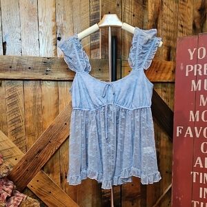 284 Le Lis Light Blue Ruffle Lace Camisole Top